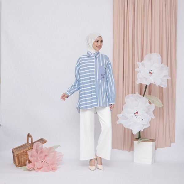 Blouse Casual Wanita Oversize ||  Stripe SB-033 - Gambar 3